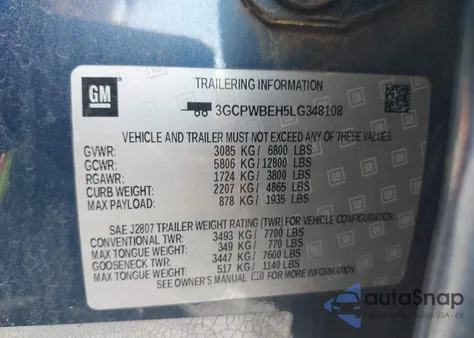 2020 Chevrolet Silverado 1500 2Wd Short Bed Custom из США, поврежденный, VIN 3GCPWBEH5LG348108